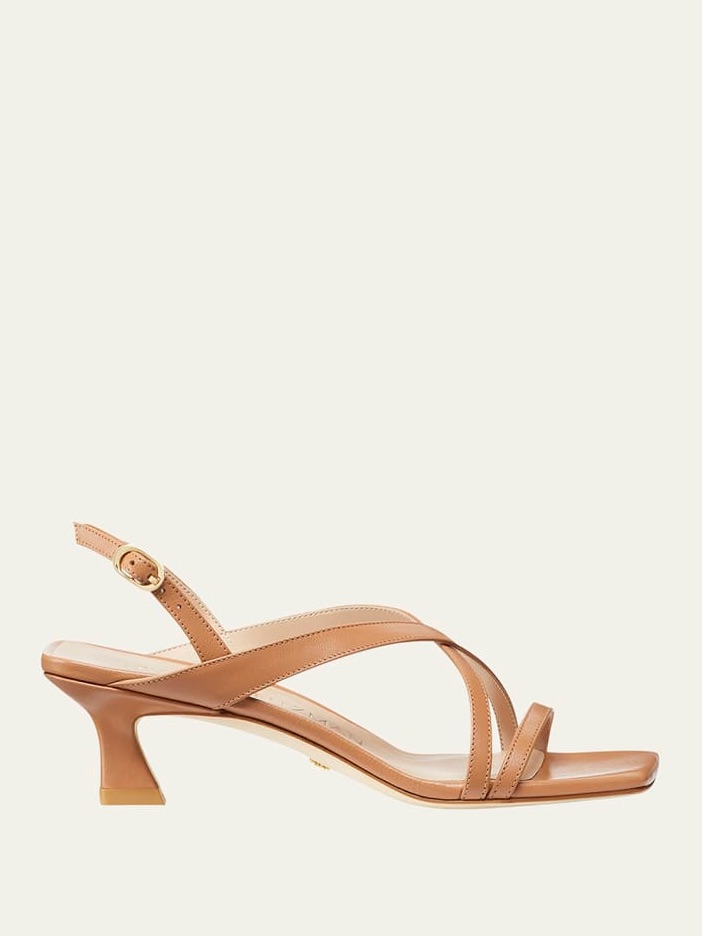 Nwt Stuart Weitzman Oasis Leather Kitten-Heel Slingback Sandals Size 8.5